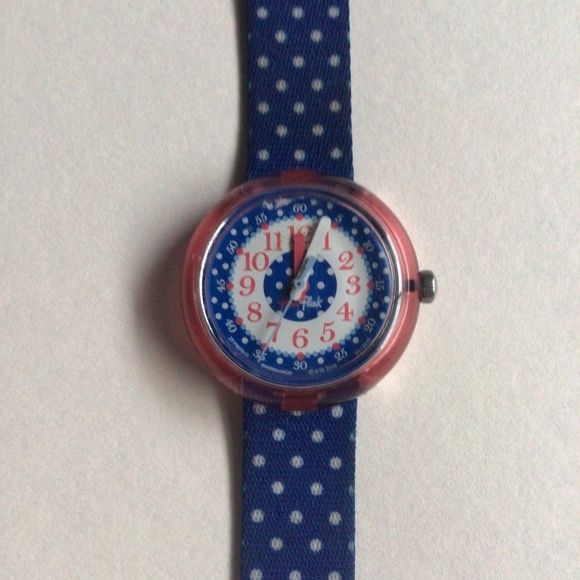 Vintage  Collectible Flik Flak Blue Crumble Kid’s Watch with Polka Dot Strap - Picture 1 of 6